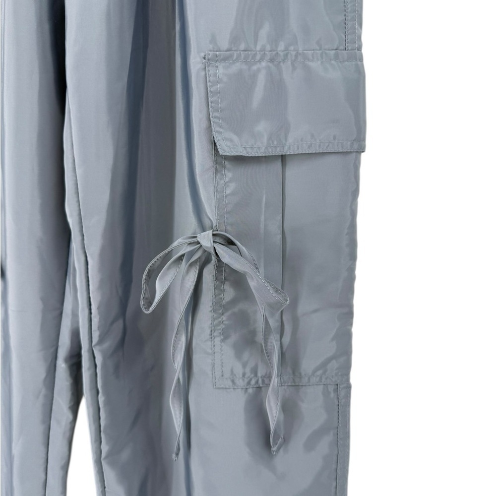 NWT PrettyLittleThing Grey Shell Tie Detail Straight Leg Cargo Pants Y2K, 8 - Picture 4 of 12